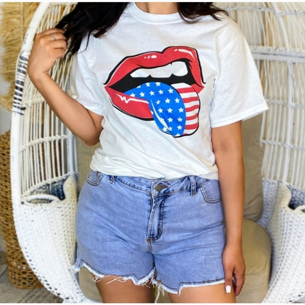 NEW American Flag Lips Tee